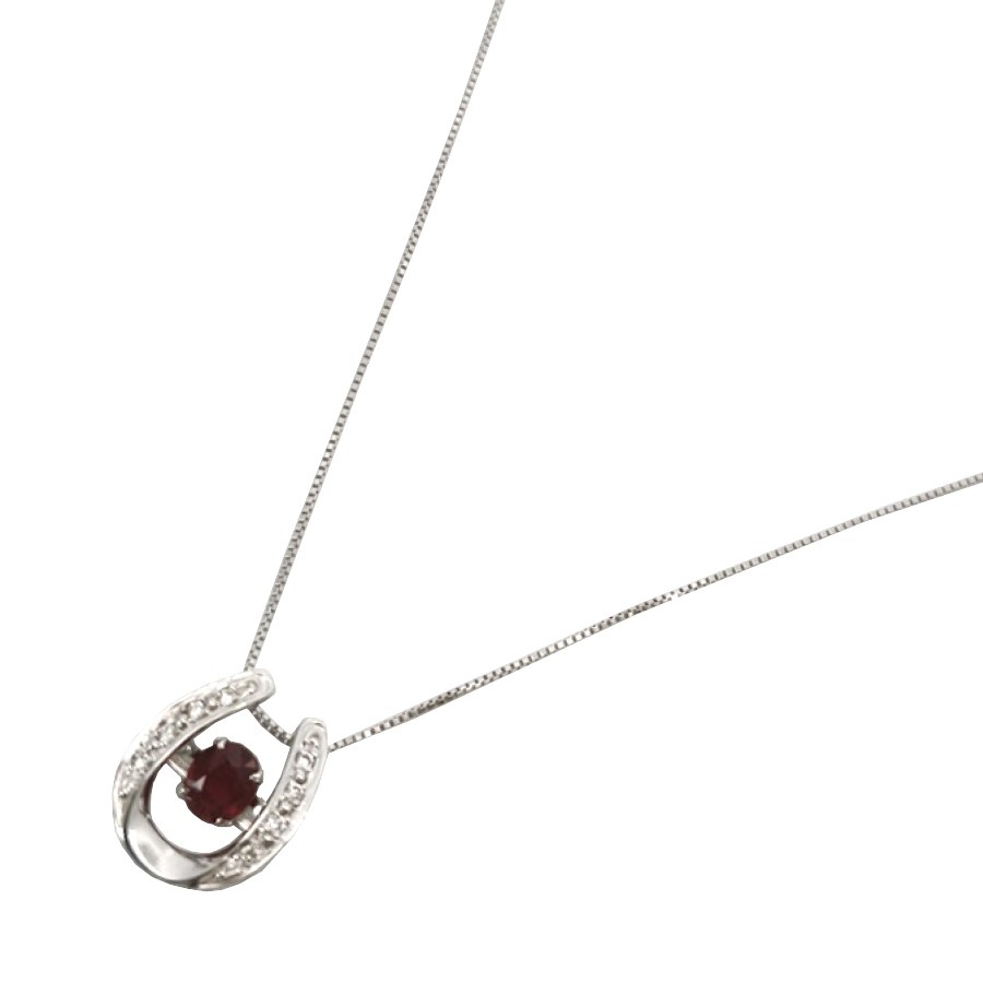 K18WG ルビー×ダイヤモンド ダンシングホースシューネックレス ホワイトゴールド ルビー 0.35ct ダイヤモンド 0.05ct アクセサリー ジュエリー JW 宝飾品 レディース ノーブランド|ブランドショップルフレ店