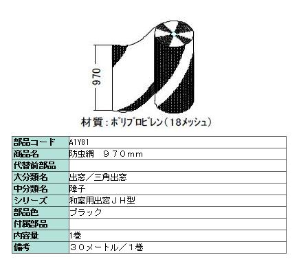 殺虫剤網 判定基準サイバー空間 970粍 × 30m / 1一巻き 18メッシュ A1Y81 生産物色：黒いこと LIXIL リクシル TOSTEM トステム