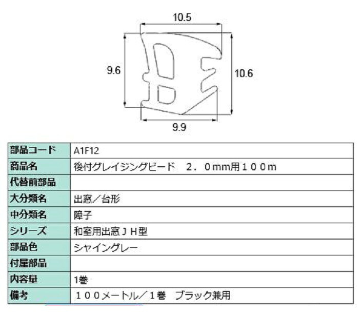 後付グレイチングビード 100m / 1巻 部分品色：シャイングレー A1F12 取り替えっこ用 部分品 LIXIL リクシル TOSTEM トステム