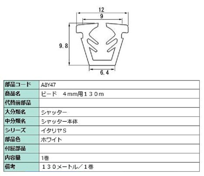ビード 玻璃厚：4粍用 / 130m巻 部分品色：白いこと A8Y47 取り替えっこ用 部分品 LIXIL リクシル TOSTEM トステム