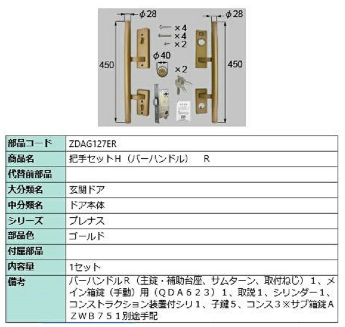 手持ち部分書き割りH / 赤ちょうちん手持ち部分 右吊元用(R) 部分品色：ゴールド ZDAG127ER 取り替えっこ用 部分品 LIXIL リクシル TOSTEM トステム