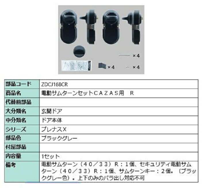 電動サムターンセット R / CAZAS用 部分品色：黒いこと薄墨色 ZDCJ168CR 取り替えっこ用 部分品 LIXIL リクシル TOSTEM トステム