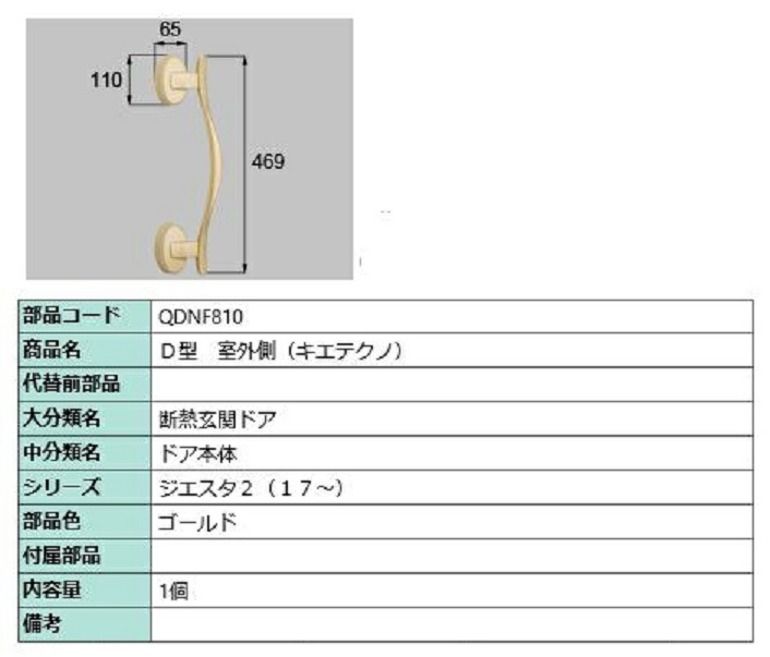 D型 室外側用ハンドル キエテクノ仕様 / 本体用 部品色：ゴールド QDNF810 交換用 部品 LIXIL リクシル TOSTEM トステム 20,098円