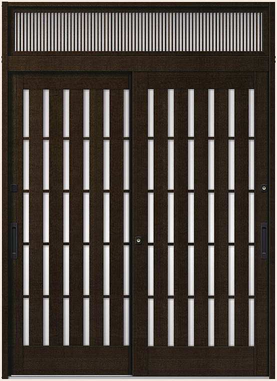 花伝 K6 2枚建て 半外付枠 ランマ付き 94型 板子格子 17923 W:1,790mm × H:2,337mm 玄関引戸 LIXIL リクシル TOSTEM トステム|セルフリフォームのミカタ