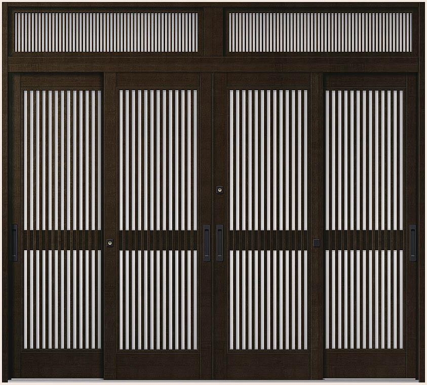 花伝 K6 4枚建て 内付枠 ランマ付き 90型 千本格子 35123 W：3,514mm × H：2,337mm 玄関引戸 LIXIL リクシル TOSTEM トステム
