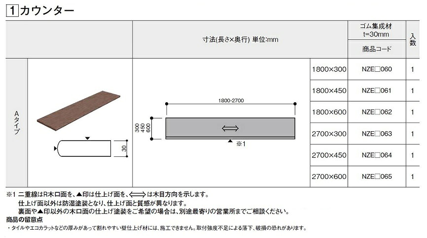 まとめ上げるカウンタ カウンタ A手合い クリエカラー W：2,700 × D：450粍 1枚入 仕立て上げる材 LIXIL リクシル TOSTEM トステム