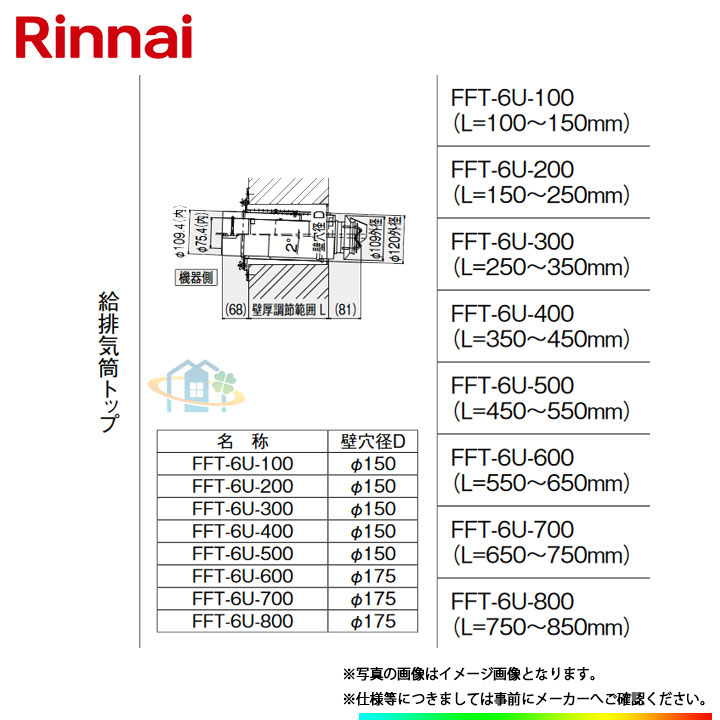 [FFT-6U-200] リンナイ φ110×φ75給排気ガス部材 給排気ガス筒いの一番 ω