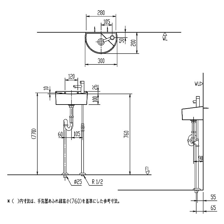 定番人気！ AWL-33 S リクシル LIXIL INAX 狭小手洗シリーズ手洗タイプ 丸形 壁給水 床排水 Sトラップ ハイパーキラミック 送料無料 