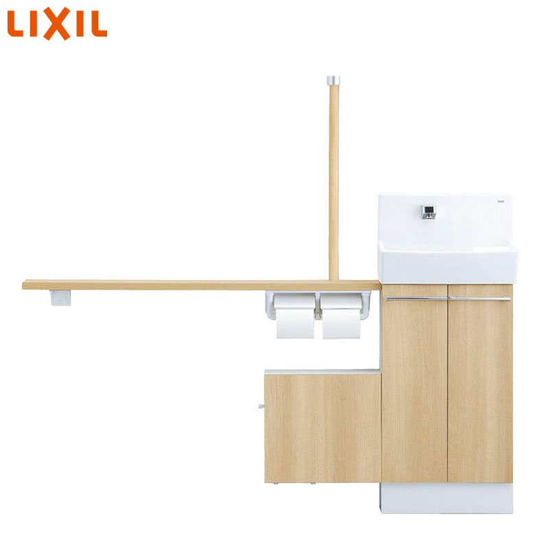 LIXIL 手洗キャビネット コフレル ワイド 壁付 手すりカウンターサニタリーボックス付キャビネットタイプ 温水自動水栓 1500サイズ 床排水 一般地・寒冷地共用 右仕様 YL-DA83SSWR15E