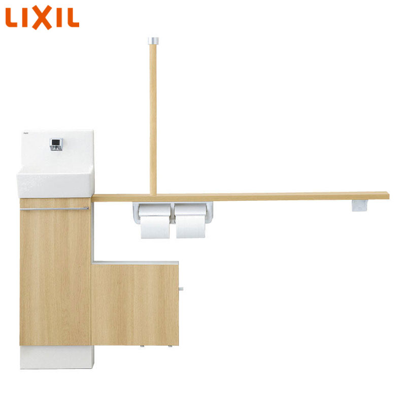 LIXIL 手洗キャビネット コフレル スリム 埋込 手すりカウンターサニタリーボックス付キャビネットタイプ 温水自動水栓 1500サイズ 床給水・床排水 一般地・寒冷地共用 左仕様 YL-DA82VSWL15B