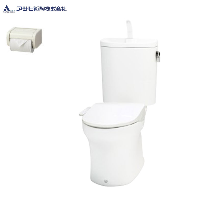 【送料無料】アサヒ衛陶 組み合わせトイレセット エディ848+サンウォッシュ 床:排水芯200mm 手洗い有り 紙巻器付 袖付きタイプ ラブリーホワイト RA9484T911LW