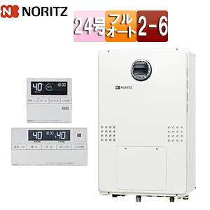 ノーリツ 熱源機 風呂場・勝手もと遠隔操作仕掛ける 2熱度 6P熱動弁内蔵 2-6 暖房装置電気容量14.0kW 室外壁掛型 なおなお書きとり備える型 向こう正面排気ガス フルオート 24号 20A GTH-2454AW6H-BL+RC-J112E