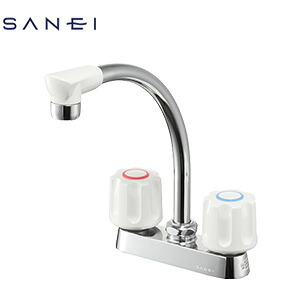 SANEI キッチン用蛇口 台 2ハンドル混合水栓 ミニキッチン用 スパウト159mm 湯水芯102mm 一般地寒冷地共用 K71D-W｜リフォームネクスト 14,150円