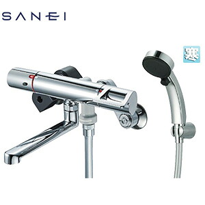 SANEI 浴室用蛇口 壁 浴槽・洗い場兼用 サーモスタット付シャワーバス混合水栓 手元スイッチ 寒冷地 SK18141K-T5L17