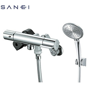 SANEI 浴室用蛇口 壁 洗い場専用 サーモスタット付シャワーバス混合水栓 手元スイッチ クロム 一般地 SK18CT5-N