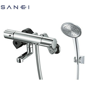 SANEI 浴室用蛇口 壁 洗い場専用 サーモスタット付シャワーバス混合水栓 スパウト80mm クロム 一般地 SK18C-5-S