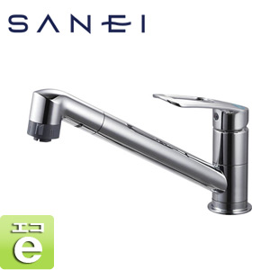 SANEI キッチン用蛇口 台 シングルレバー混合水栓 スパウト回転 吐水(シャワー) エコ位置クリック スパウト261mm 一般地 K8711MEJV-13｜リフォームネクスト