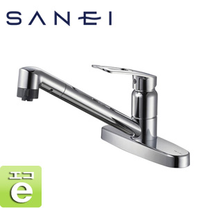 SANEI キッチン用蛇口 台 シングルレバー混合水栓 スパウト回転 吐水(シャワー) エコ位置クリック 湯水芯203mm スパウト255mm 一般地 K6711MEV-13