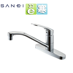 SANEI キッチン用蛇口 U-MIX 台 シングル台付混合水栓 プラスエコ 整流 スパウト258mm 湯水芯203mm 寒冷地 K676EK-13