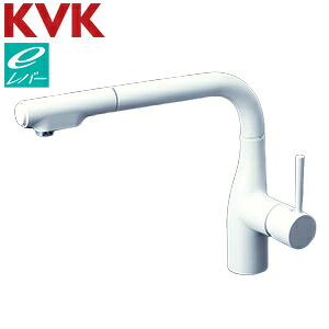 KVK キッチン用蛇口 台 シングルレバー式シャワー付混合栓 水受けトレー付 eレバー マットホワイト 一般地 KM6101ECM4