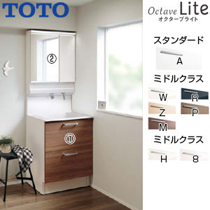 【送料無料】TOTO 洗面化粧台セット オクターブLite 間口600mm 高さ1790mm 2段引き出し シャワー水栓 2面鏡 ワイドLED エコミラー 一般地 LDSFS060BQGDN1-set1｜リフォームネクスト