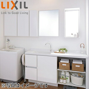 LIXIL ●洗面化粧台セット エスタ 間口2145mm 高さ1800mm システムタイプ(ボウル一体) セミオープンセット シングルレバー混合水栓(グースネック) グロスホワイト 側板扉同色 ボウル左寄せ 一般地・寒冷地共用 NSV1-440NR-1350-LG-set1