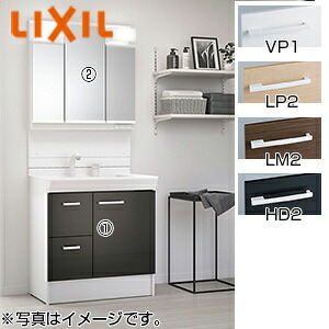 LIXIL 洗面化粧台セット オフトフィット 間口750mm 高さ1850mm 引出タイプ シングルレバー洗髪シャワー水栓 上下昇降式排水栓 3面鏡 LED FTPH-755SY-set1|リフォームネクスト