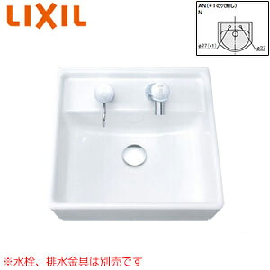 LIXIL 洗面器単品 ベッセル式 壁掛式 角形 380×380 水栓取付穴径:φ27 右側1ヶ所 L-531N