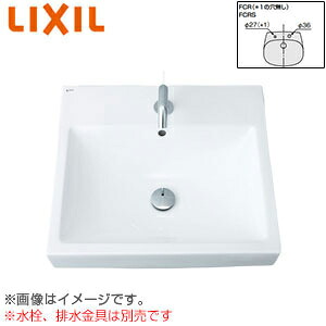 LIXIL 洗面器単品 ベッセル式 角形 480×500 水栓取付穴径:φ36、φ27 2ヶ所 L-536FCRS