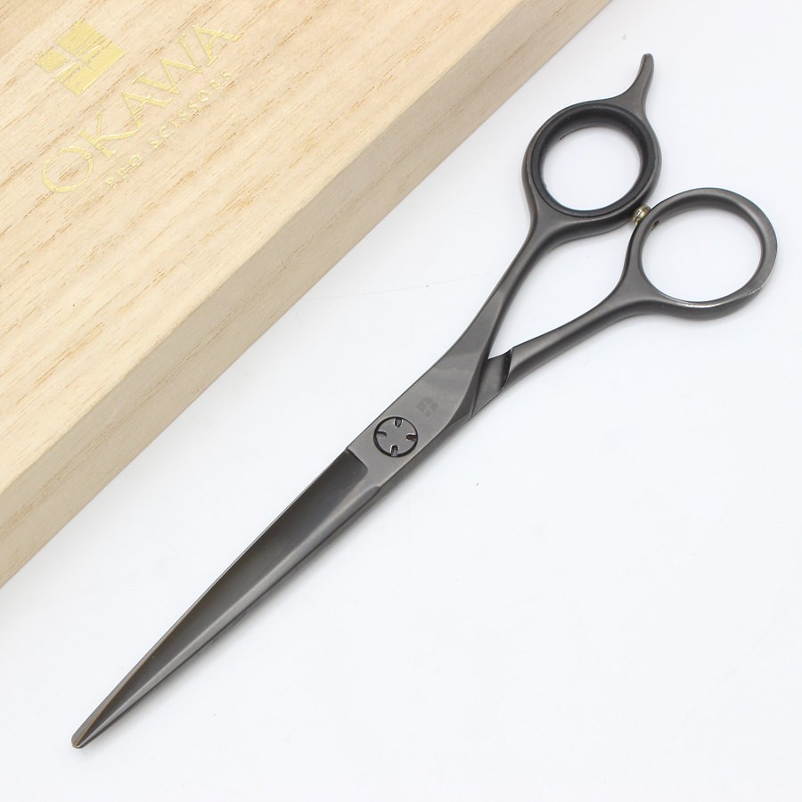 【お買い物マラソン限定クーポン】【美品】オオカワプロシザーズ SG60-A DLCコーティング マットブラック カットシザー 6インチ 片剣刃 メガネハンドル 【中古】｜リファン店
