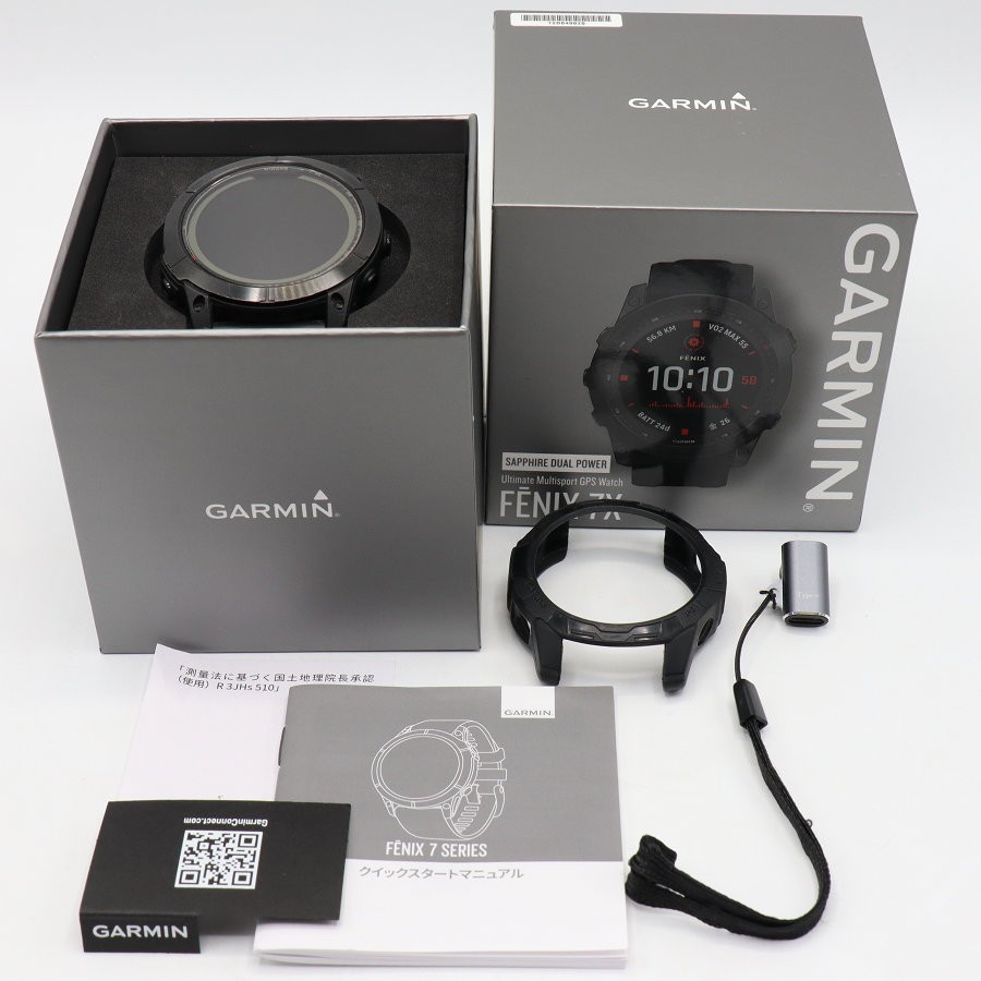 【尖んがり2倍！お買い出しマラソン】GARMIN fenix 7X Sapphire Dual Power Ti Black DLC/Black 010-02541-43 スマートウォッチ ガーミン アリゾナ州の州都 本体 【中古】 スマートウォッチ本体-スマートフォン・タブレット