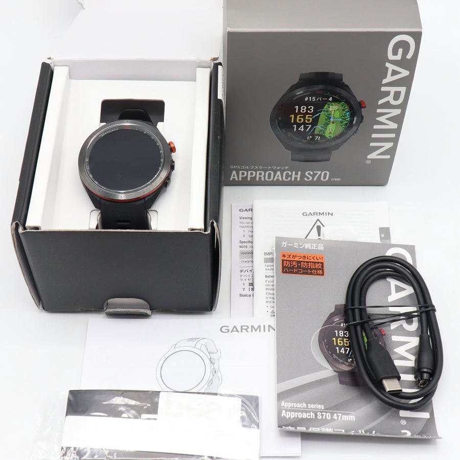 【美品】GARMIN Approach S70 47粍 Black 010-02746-22 スマートウォッチ 取りかかる ゴルフ ガーミン 本体 【中古】