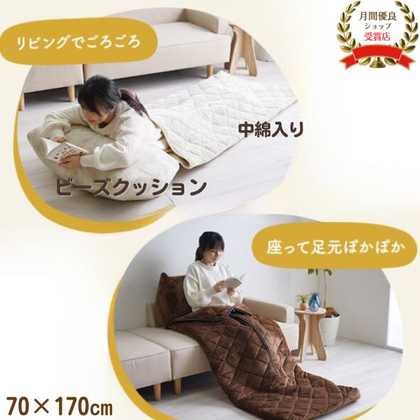 ごろごろ こたつ布団 あったかグッズ ごろ寝 一人用  座布団付 ベージュ 赤銅色 約70×170珊