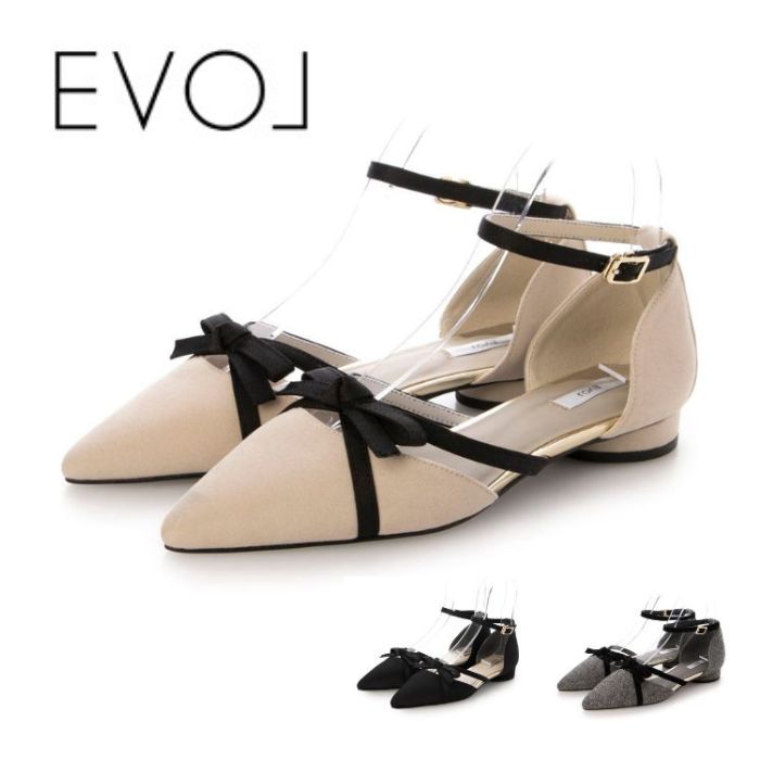 EVOL イーボル 2cmヒールリボンセパレートパンプス CA23862 レディース シューズ 靴 クロスリボン ローヒール フェミニン ガーリー オケージョン パーティー
