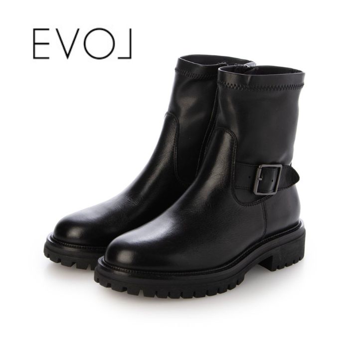 EVOL イーボル 本革 ベルトストレッチショートブーツ IZ8118 エンジニアブーツ ブーツ レディース 定番 シンプル ベーシック シューズ 靴