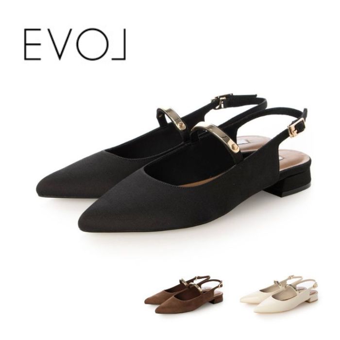 EVOL イーボル メタルストラップバックバンドパンプス JA5916 レディース シューズ ミュール 置き目踵 うしろ側胴締め 心地好い 執務室 会う約束 成人女性会 靴