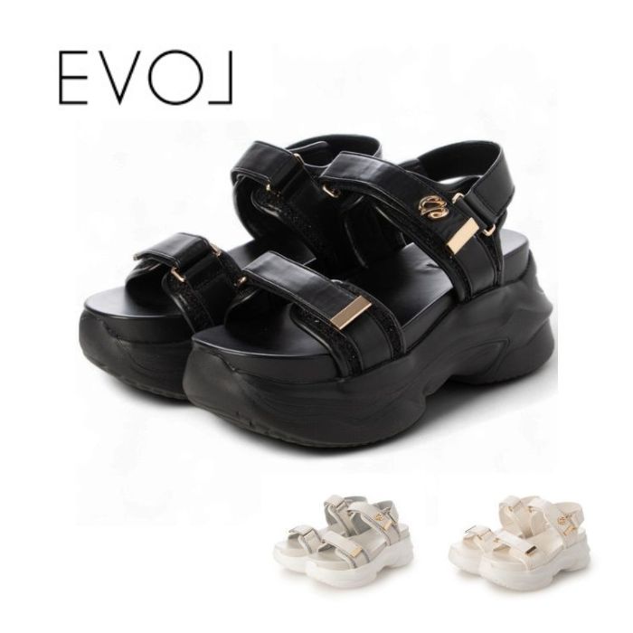 EVOL イーボル 軽量 ロゴモチーフ厚底ベルトサンダル JA5946 レディース シューズ 靴 厚底 サンダル ベルト スポーツサンダル スポサン