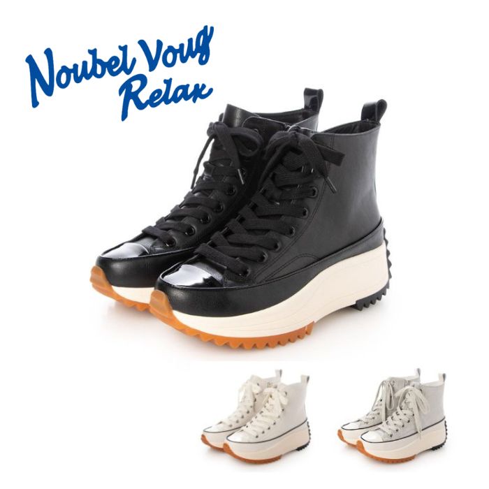 ヌーベル ヴォーグ リラックス Noubel Voug Relax 厚底 サイドファスナー ハイカット レースアップスニーカー 217-7268 レディース カジュアル 厚底 シューズ