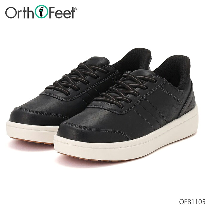 オーソフィート Orthofeet ワンダー WANDER スニーカー ハンズフリー OF81105 黒いこと 2E 3E 幅ひろい 並み並み 広々とした 自然的なめし革 レディース シューズ 靴