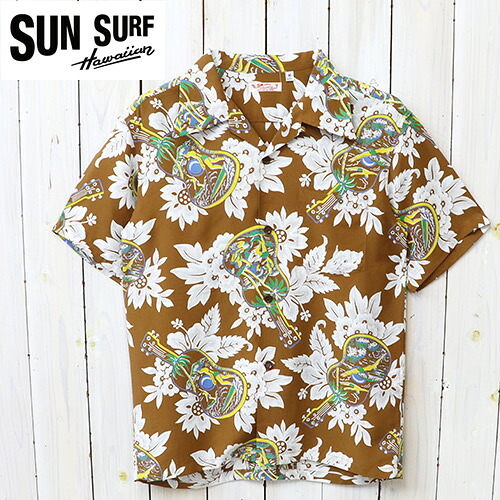 SUN SURF (サンサーフ) : S/S RAYON HAWAIIAN SHIRT-UKULELE MELODY (BROWN)【正規取扱店】【smtb-KD】【sm15-17】【楽ギフ_包装】【楽ギフ_包装】【レーヨン】【ハワイアンシャツ】【アロハシャツ】｜Reggie Shop