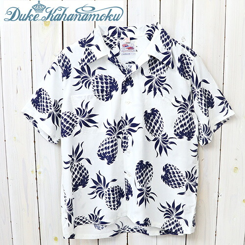 DUKE KAHANAMOKU (デューク・カハナモク) : S/S RAYON HAWAIIAN SHIRT-DUKE&rsquo;S PINEAPPLE (OFF WHITE)【正規取扱店】【smtb-KD】【sm15-17】【楽ギフ_包装】【楽ギフ_包装】【レーヨン】【ハワイアンシャツ】【アロハシャツ】｜Reggie Shop