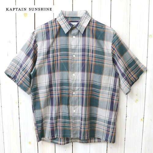 Kaptain Sunshine (キャプテンサンシャイン) : Gauze Plaid Plain SS Shirt (FOREST PLAID)【正規取扱店】【smtb-KD】【sm15-17】【楽ギフ_包装】【スーピマコットン】【コットンガーゼチェック】【プレーンハーフスリーブシャツ】
