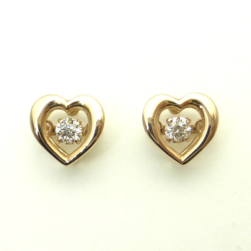 ダンシングストーン ダイヤモンド ハート ピンクゴールドピアス 揺れる 一粒 ダイヤモンド0.10ct K18PG
