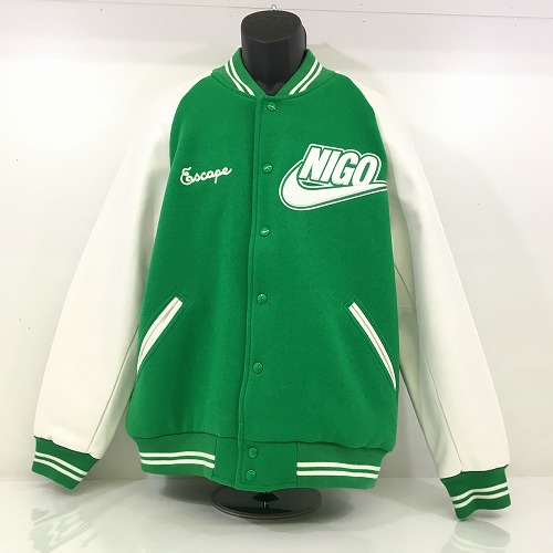 【中古】 hi◇128 NIGO x Nike NRG Varsity Jacket Green ニゴー x ナイキ NRG バーシティジャケット グリーン FV5670-310 サイズL｜Regolith_Market