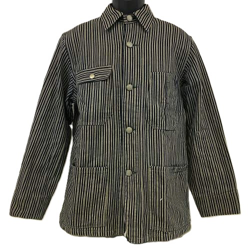 【中古】 hi◇129 DELUXEWARE STRIPE COVERALL サイズ: L コットン ストライプ カバーオール デニム ジャケット デラックスウエア｜Regolith_Market