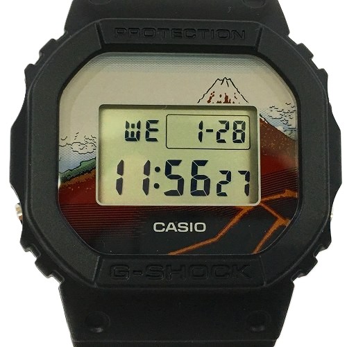 【中古】 hi◇160 CASIO G-SHOCK DW-5600KHSH25-1JR ウオッチ 浮世絵 葛飾北斎 富嶽三十六景 山下にわか雨 黒富士 富士山 日本画 ジーショック カシオ
