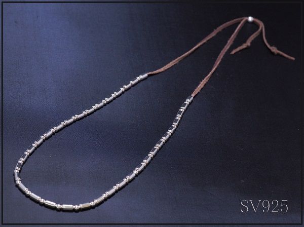 SV925 ネックレス 一連 パイプビーズ ネックレス ロング ネックレス アクセサリー メンズ ネックレス 牛革紐 ブラウン プレゼント シルバービーズ【長さ調節可能】 ss