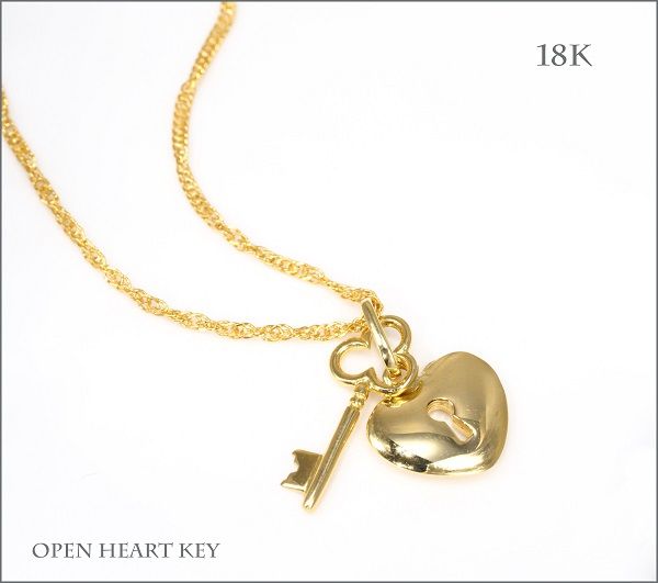 18金 ネックレス オープンハート キー ネックレス 18KYG アクセサリー ゴールド ネックレス レディース ネックレス ハート鍵穴 鍵 ペンダント プレゼント 25,900円