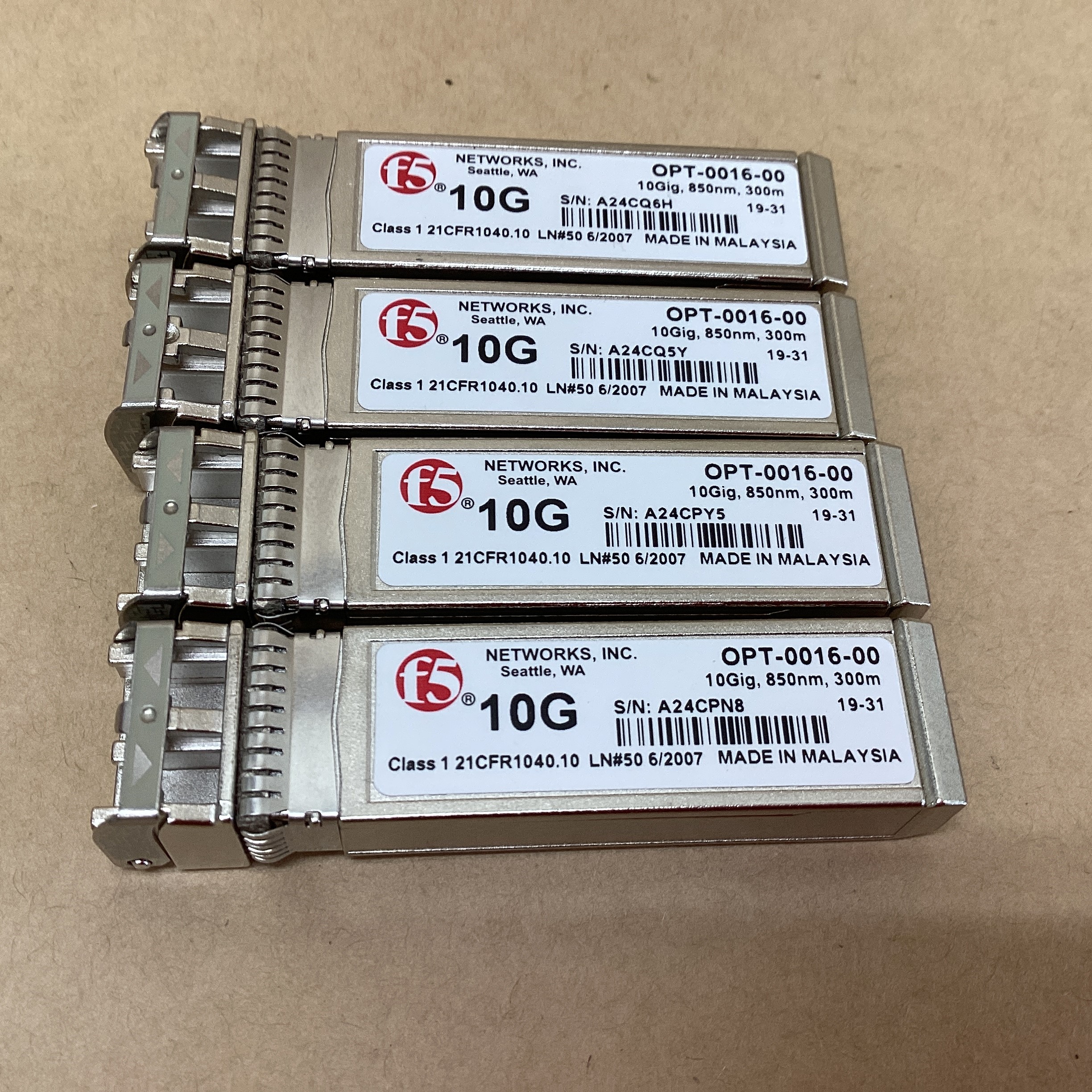【中古】 【4台書き割り】 F5 Networks SFP+光トランシーバーモデュール OPT-0016-00 10GBASE-SR LC Duplex 10Gbps MMF相応う 850航空マイル 貨物輸送 無料 14時までの ご申し付ける 即日送りとどける