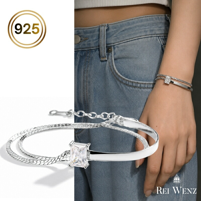 【全品シルバー925】ブレスレット シルバー レディース 925 アレルギー対応 シルバー925 純銀 銀 無垢 地金 プレゼント 大人 おしゃれ 本物 プレゼント お仕事 オフィス ２連 レイヤード ジルコニア スクエア 12,236円